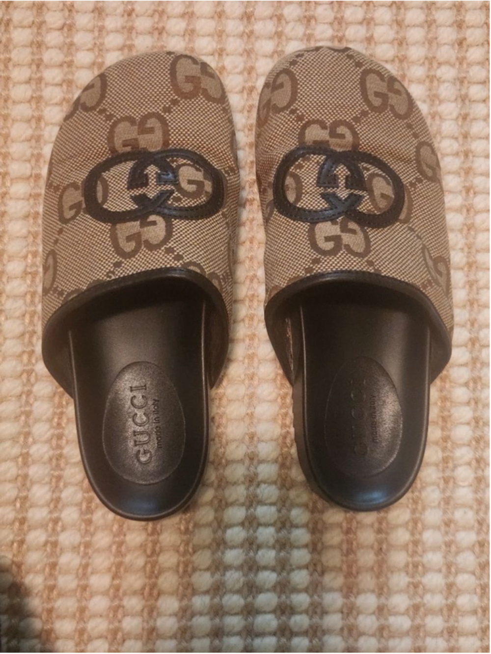 Women's Gucci GG Monogram Fabric Beige Brown Clog Mule Slides, Size 38 - Picture 4 of 4